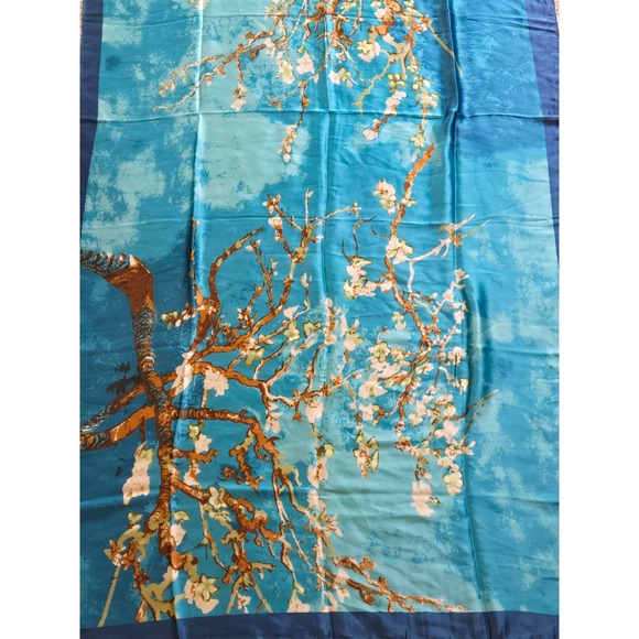 Van Gogh Almond Blossom Silk Scarf Blue Floral Art Wrap Luxury Gift main image 0